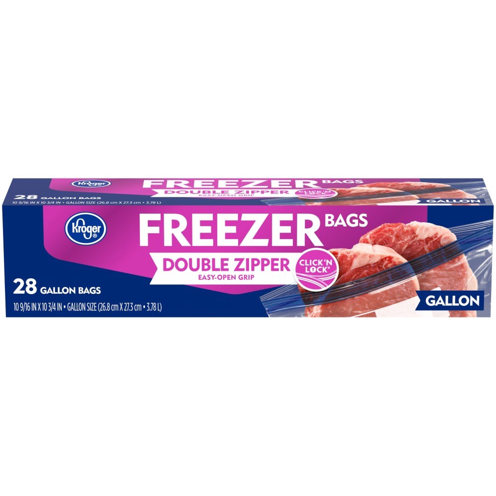 slide 1 of 2, Kroger Double Zipper Gallon Size Freezer Bags, 28 ct