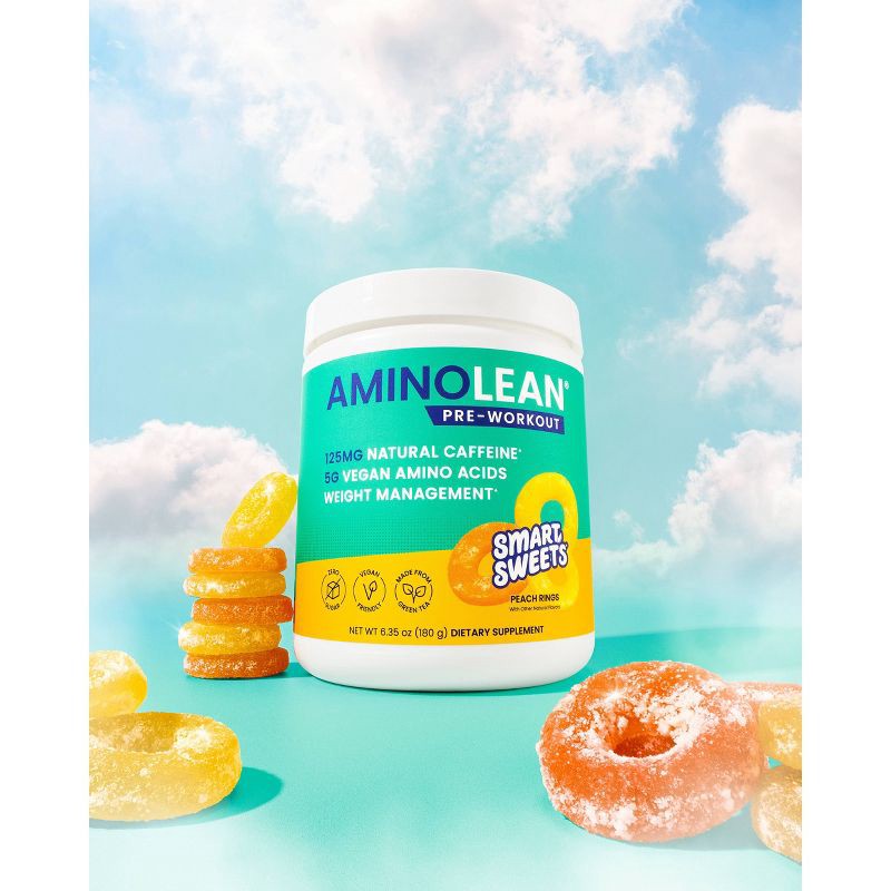 slide 4 of 5, RSP Nutrition AminoLean x Smart Sweets Pre-Workout Energy Supplements Peach Ring Candy Powder - 6.3oz, 6.3 oz