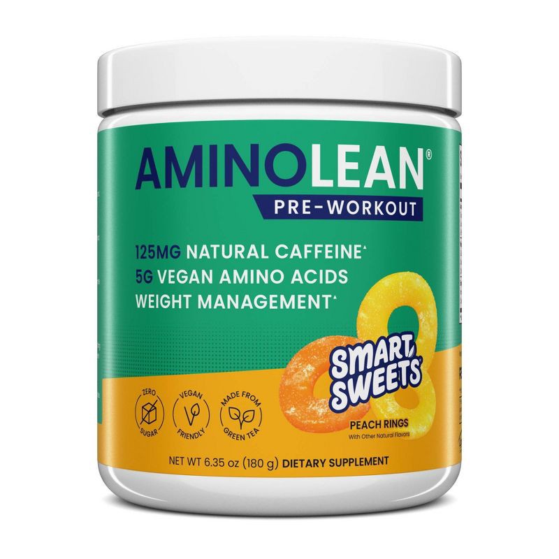 slide 1 of 5, RSP Nutrition AminoLean x Smart Sweets Pre-Workout Energy Supplements Peach Ring Candy Powder - 6.3oz, 6.3 oz