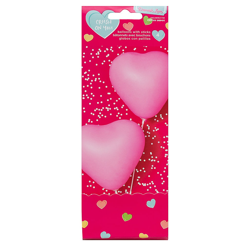 slide 1 of 1, American Crafts Damask Love Valentine's Day Mini Heart Balloons, 8-1/2'' X 10'', Pink, Pack Of 4 Balloons, 4 ct