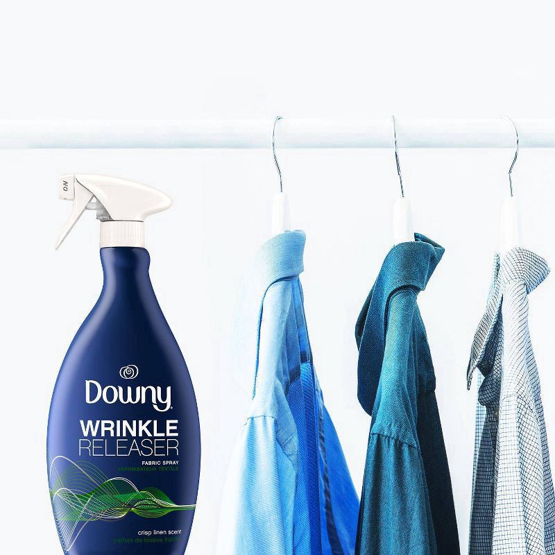 slide 10 of 10, Downy Wrinkle Releaser and Fabric Refresher, Crisp Linen Scent, 33.8 FL OZ, 33.8 fl oz