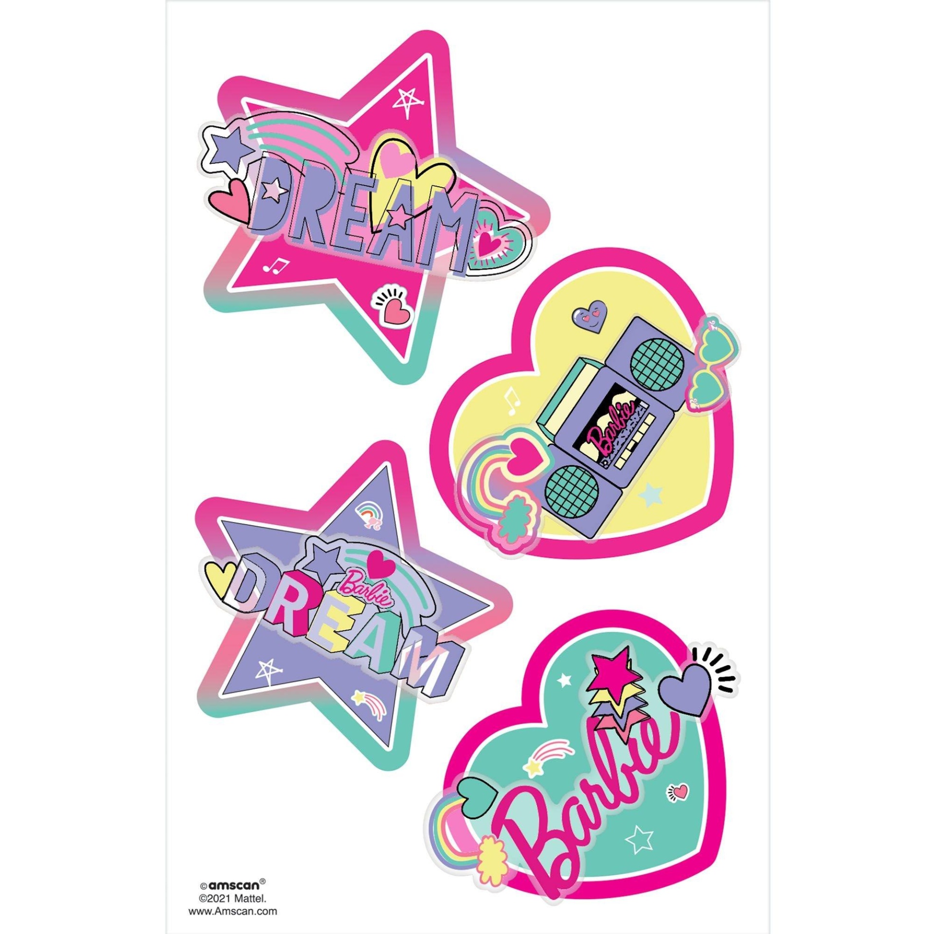 slide 1 of 1, Party City 3D Barbie Dream Together Temporary Tattoos, 4 ct