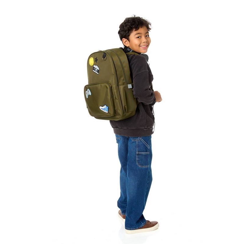slide 6 of 10, Locker Club Kids' 16L Nylon Backpack with Headphone Pencil Pouch - Olive Green: Tear-Resistant Design, 16 liter