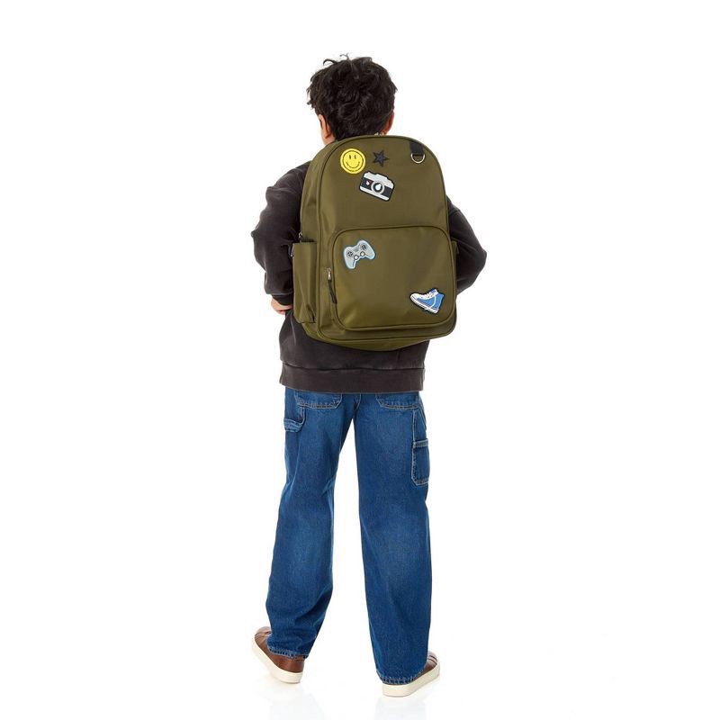 slide 7 of 10, Locker Club Kids' 16L Nylon Backpack with Headphone Pencil Pouch - Olive Green: Tear-Resistant Design, 16 liter