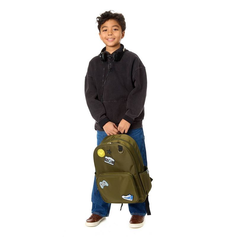 slide 8 of 10, Locker Club Kids' 16L Nylon Backpack with Headphone Pencil Pouch - Olive Green: Tear-Resistant Design, 16 liter