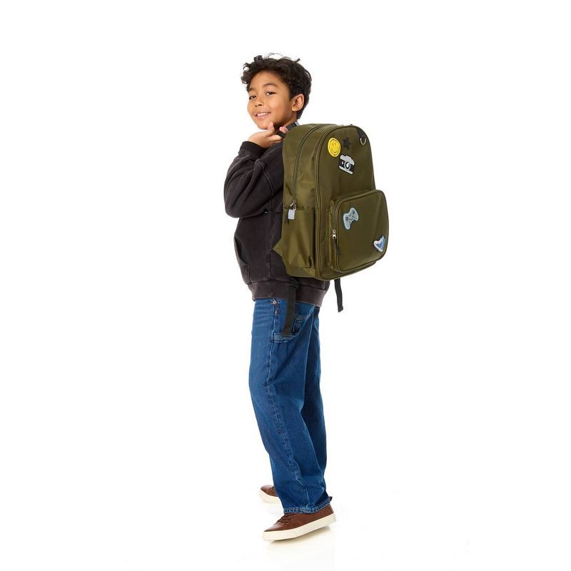 slide 9 of 10, Locker Club Kids' 16L Nylon Backpack with Headphone Pencil Pouch - Olive Green: Tear-Resistant Design, 16 liter