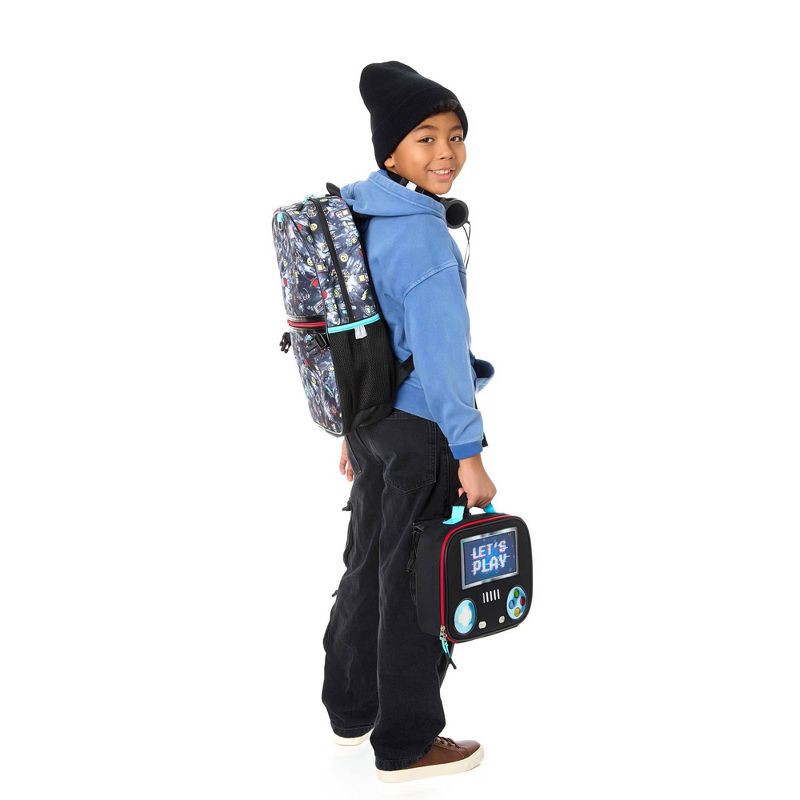slide 12 of 13, Locker Club Kids' 16L Kids Backpack with Lunch Box Headphone - Black: Preschool, Tear-Resistant, 16 liter