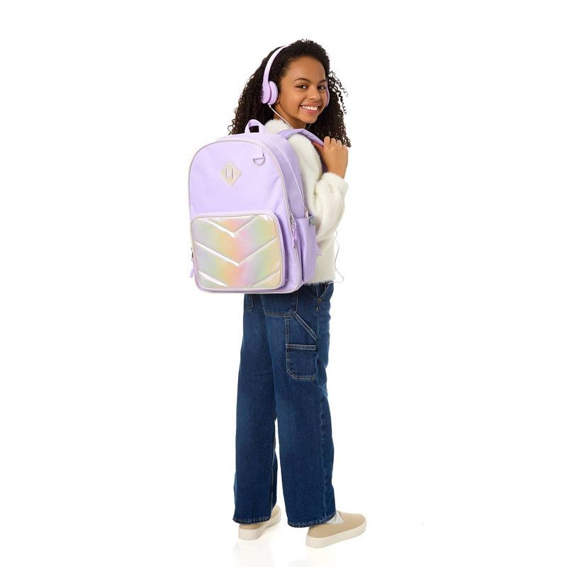 slide 9 of 10, Locker Club Kids' 16L Nylon Backpack with Headphone Pencil Pouch - Lavender: Lightweight School Bag, 16 liter