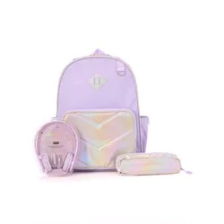 Locker Club Kids' 16L Nylon Backpack with Headphone Pencil Pouch - Lavender: Lightweight School Bag