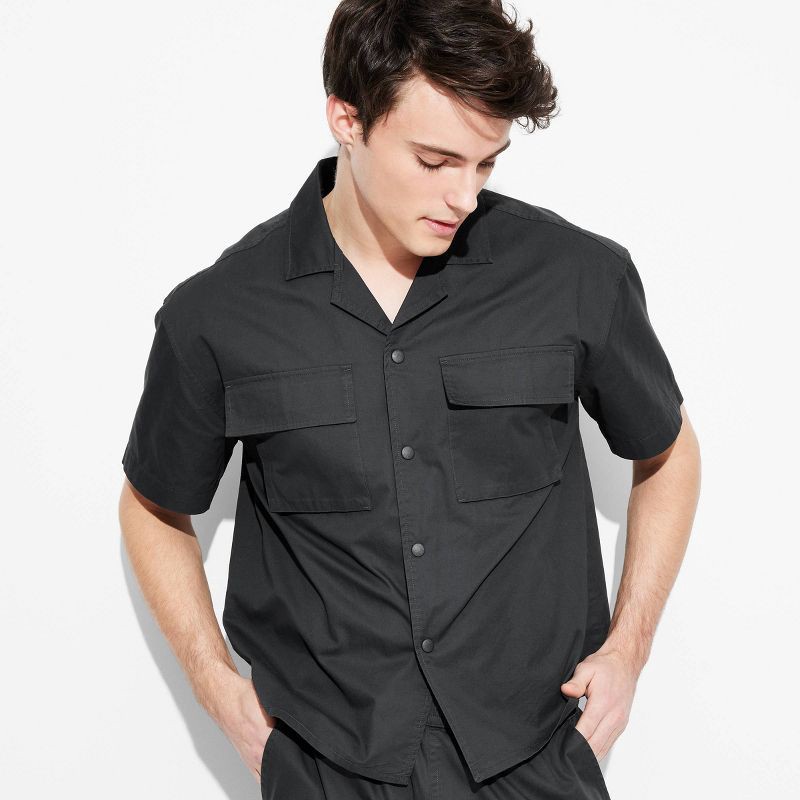 slide 1 of 3, Men's Short Sleeve Utility Shirt - Original Use™ Black XXL: Midweight, Button Down Collar, 1 ct
