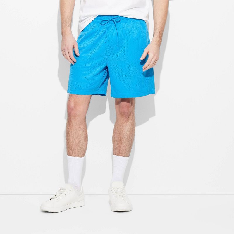 slide 2 of 3, Men's 7" Mesh Shorts - Original Use™ Turquoise Blue S: Lightweight, Drawstring Waist, Above Knee, 1 ct