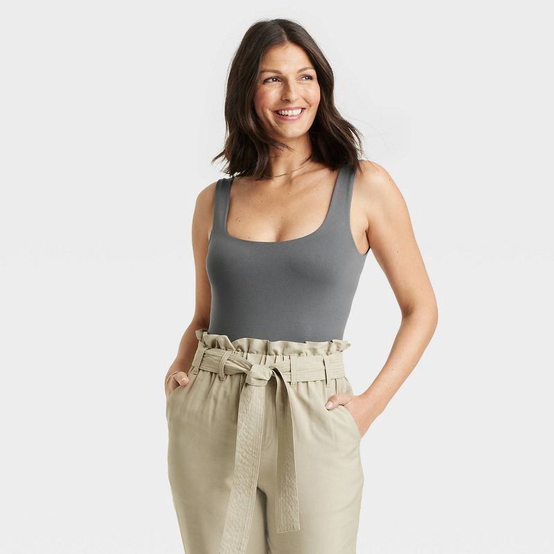 slide 1 of 5, Women's Seamless Tank Bodysuit - A New Day™ Light Gray XL: Nylon Spandex Blend, Scoopneck, Sleeveless, 1 ct