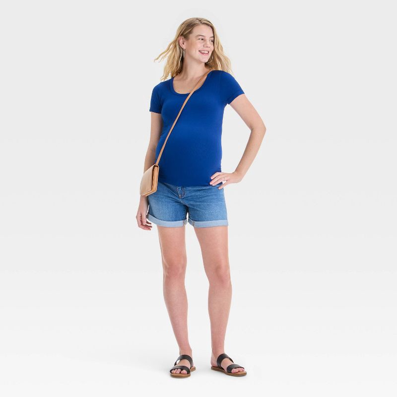 slide 3 of 4, Under Belly Low-Rise Maternity Jean Shorts - Isabel Maternity by Ingrid & Isabel™ Medium Wash 4: Stretch Denim, Front Elastic, 5" Inseam, 1 ct