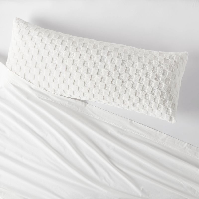 slide 2 of 3, Jacquard Plush Checker Body Pillow Cover Ivory - Room Essentials ™, 1 ct