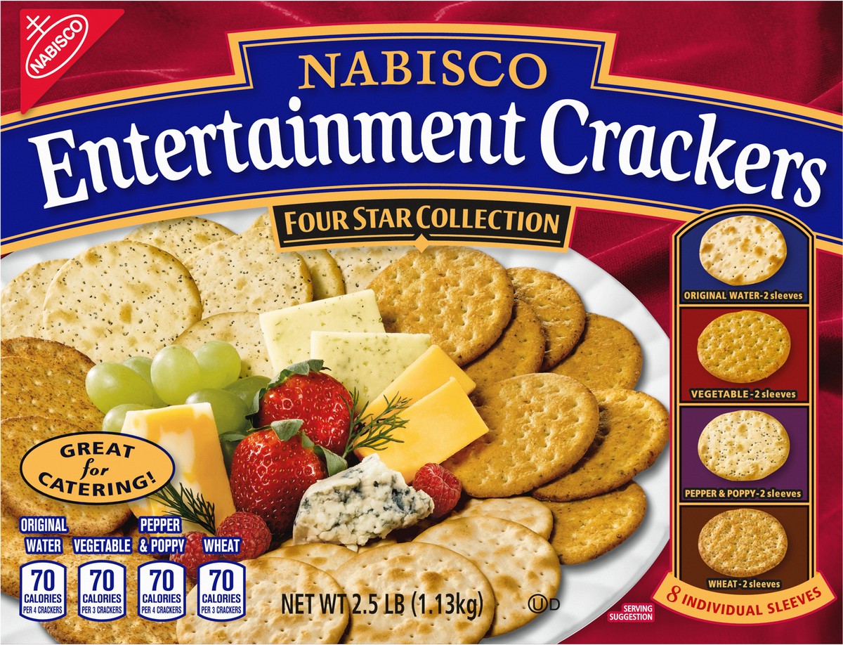 slide 12 of 14, Nabisco Entertainment Crackers Variety Pack, Original Water, Vegetable, Pepper & Poppy, Wheat, 8 Individual Sleeves, 2 lb 8 oz, 40.2 oz