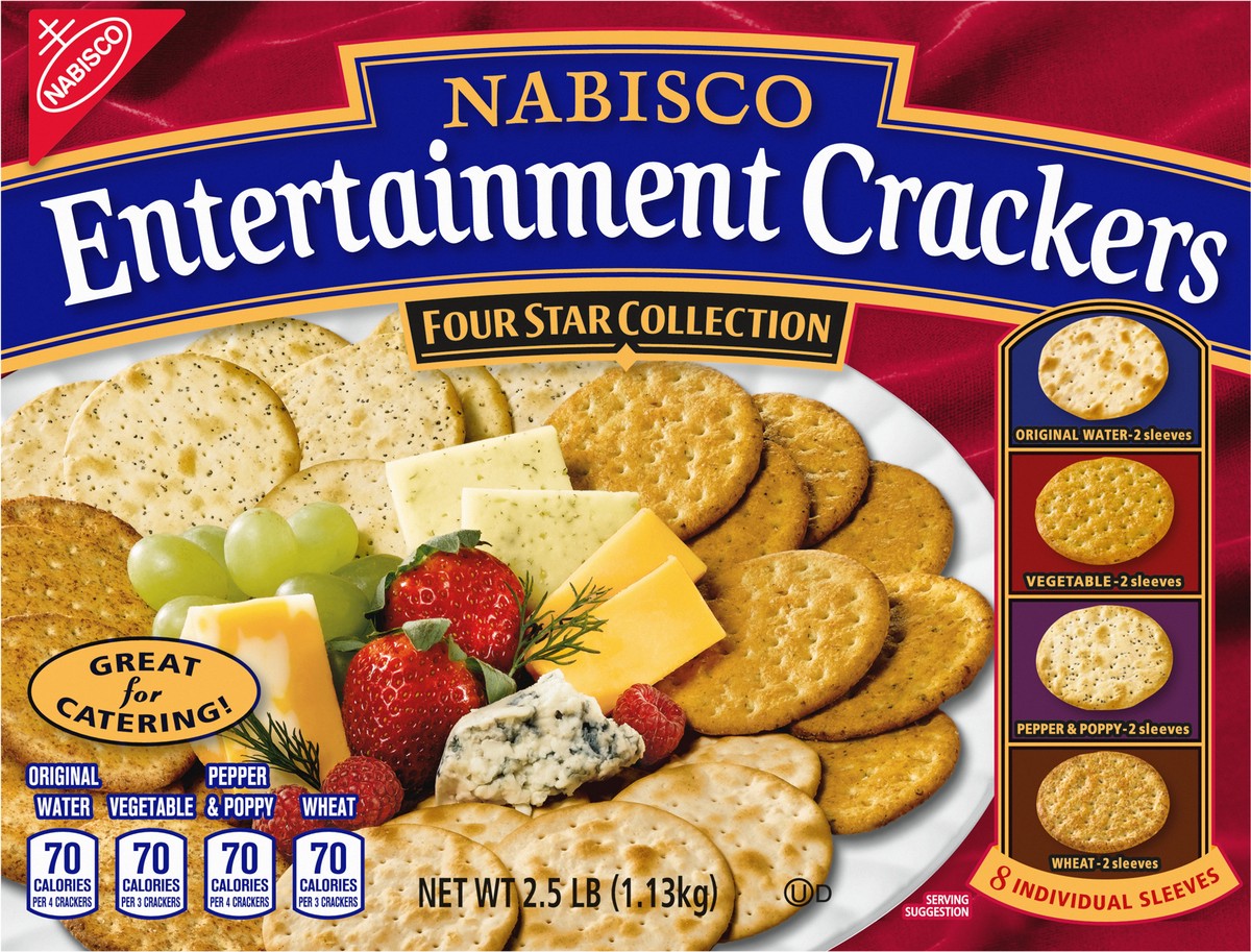 slide 3 of 14, Nabisco Entertainment Crackers Variety Pack, Original Water, Vegetable, Pepper & Poppy, Wheat, 8 Individual Sleeves, 2 lb 8 oz, 40.2 oz