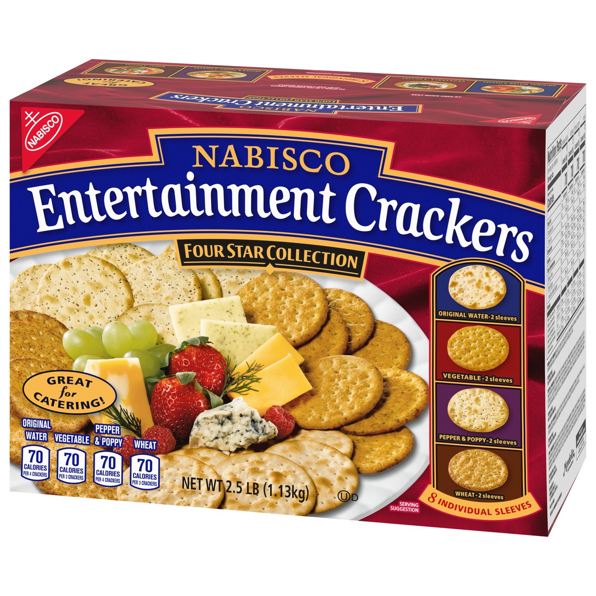 slide 4 of 14, Nabisco Entertainment Crackers Variety Pack, Original Water, Vegetable, Pepper & Poppy, Wheat, 8 Individual Sleeves, 2 lb 8 oz, 40.2 oz