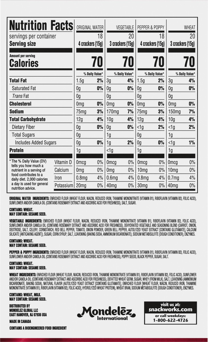 slide 8 of 14, Nabisco Entertainment Crackers Variety Pack, Original Water, Vegetable, Pepper & Poppy, Wheat, 8 Individual Sleeves, 2 lb 8 oz, 40.2 oz