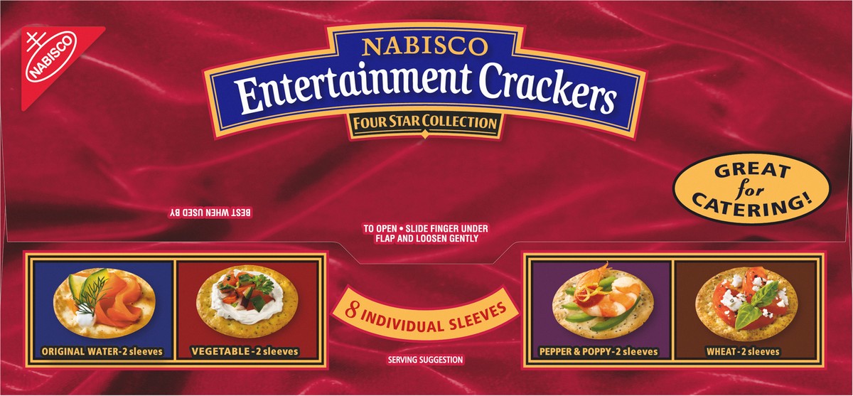 slide 9 of 14, Nabisco Entertainment Crackers Variety Pack, Original Water, Vegetable, Pepper & Poppy, Wheat, 8 Individual Sleeves, 2 lb 8 oz, 40.2 oz