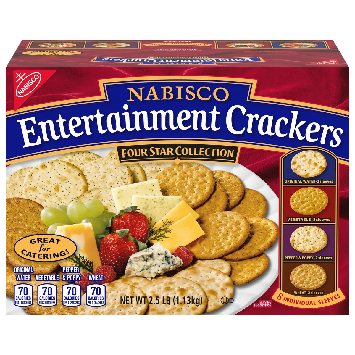 slide 1 of 14, Nabisco Entertainment Crackers Variety Pack, Original Water, Vegetable, Pepper & Poppy, Wheat, 8 Individual Sleeves, 2 lb 8 oz, 40.2 oz
