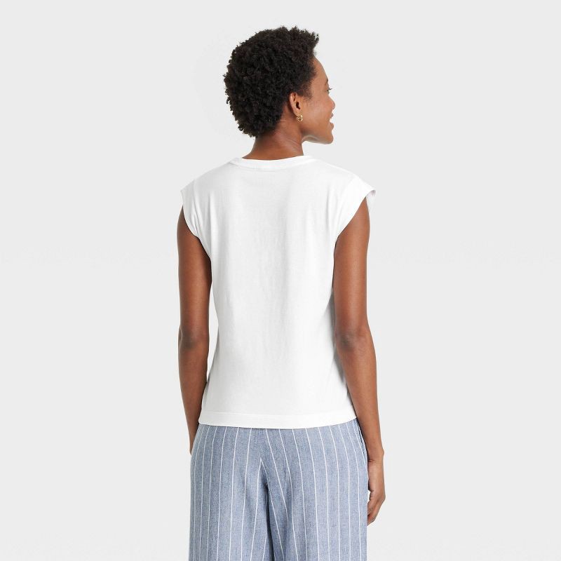 slide 4 of 4, Women's Extended Short Sleeve T-Shirt - A New Day™ White S: Cotton Crew Neck Pullover, Midweight Jersey, 1 ct