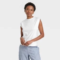 Women's Extended Short Sleeve T-Shirt - A New Day™ White S: Cotton Crew Neck Pullover, Midweight Jersey