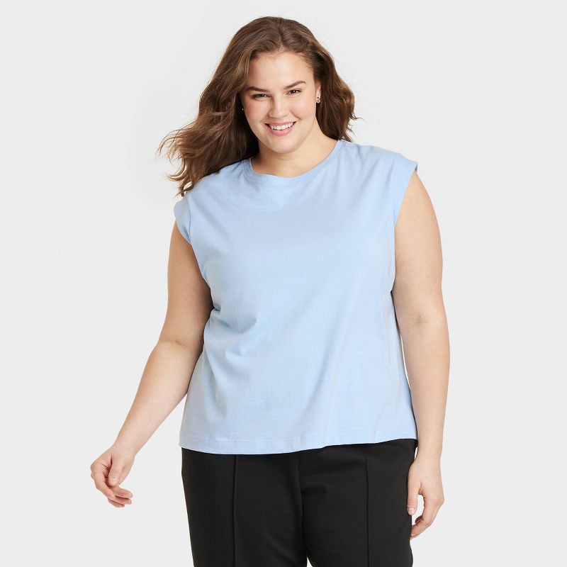 slide 1 of 3, Women's Extended Short Sleeve T-Shirt - A New Day™ Light Blue XXL: Cotton Crew Neck Pullover, Midweight Jersey, 1 ct