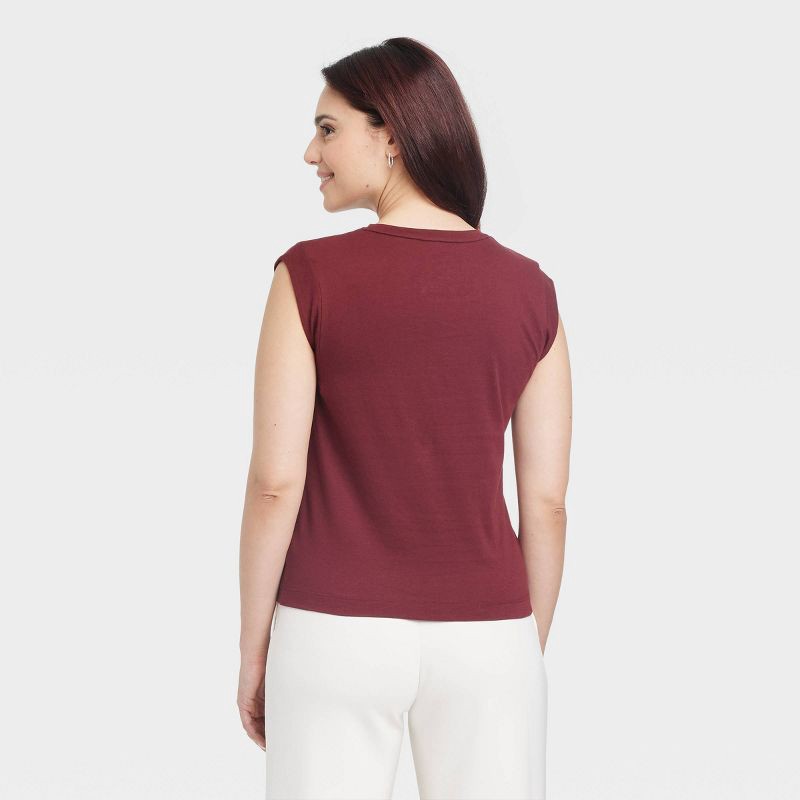 slide 2 of 4, Women's Extended Short Sleeve T-Shirt - A New Day™ Dark Red L: Cotton Jersey, Crew Neck, Pullover Style, 1 ct