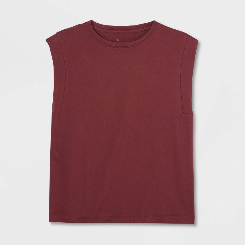 slide 3 of 4, Women's Extended Short Sleeve T-Shirt - A New Day™ Dark Red L: Cotton Jersey, Crew Neck, Pullover Style, 1 ct