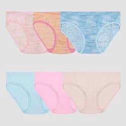 Fruit of the Loom Girls' 6pk Seamless Hipster Underwear - 10-12: Tagless, Knit, Mid Rise, Solid Pattern