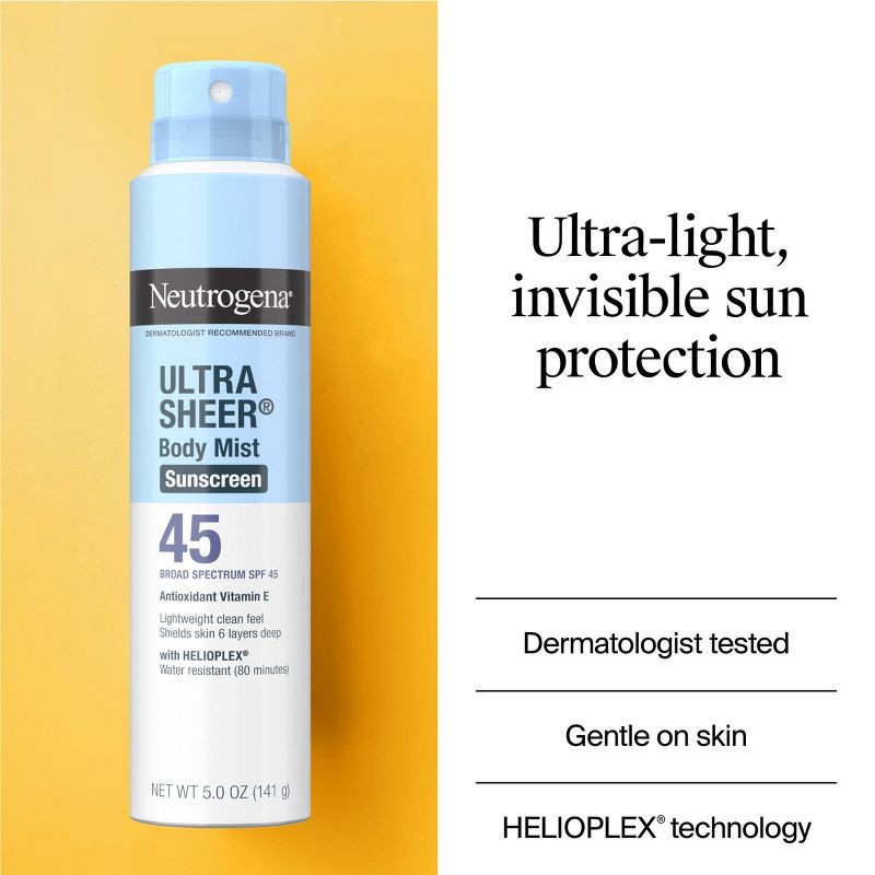 slide 4 of 11, Neutrogena Ultra Sheer Spray - Twin Pack - SPF 45, 1 ct