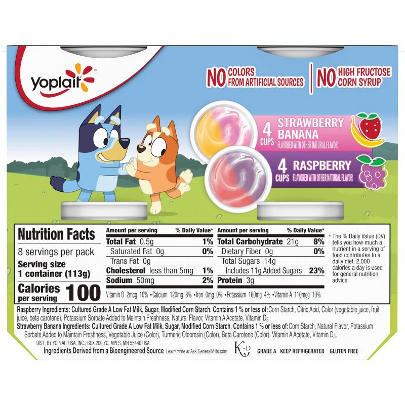 slide 4 of 11, Yoplait Bluey Yogurt Raspberry/Strawberry Banana - 32oz/8ct, 8 ct; 32 oz