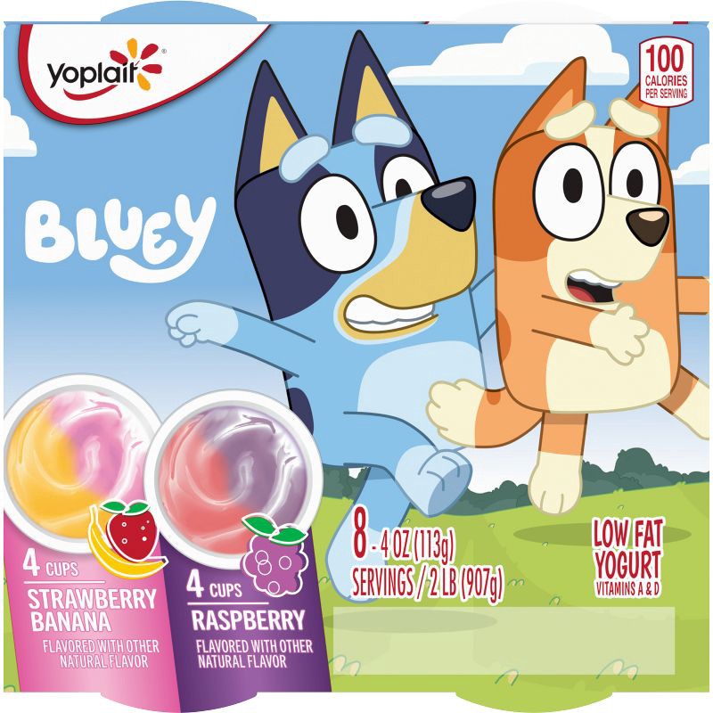 slide 7 of 11, Yoplait Kids' Bluey Yogurt Raspberry/Strawberry Banana - 32oz/8ct, 8 ct; 32 oz