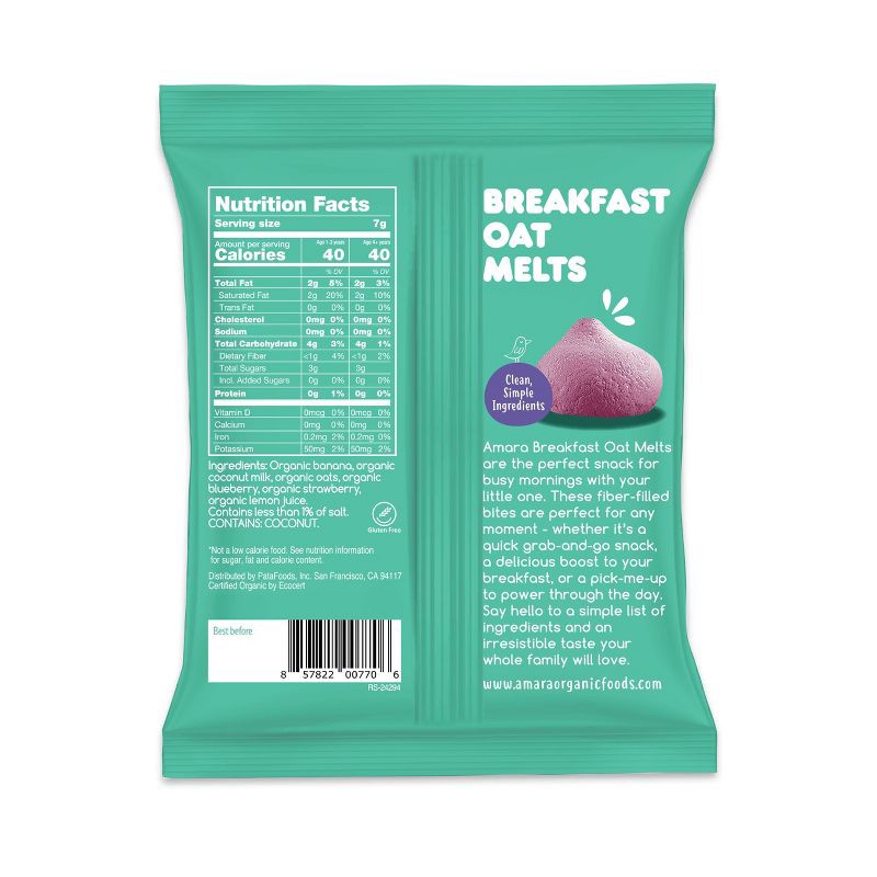slide 2 of 7, Amara Organic Breakfast Oat Melts Blueberry Baby Snack - 7g, 7 gram