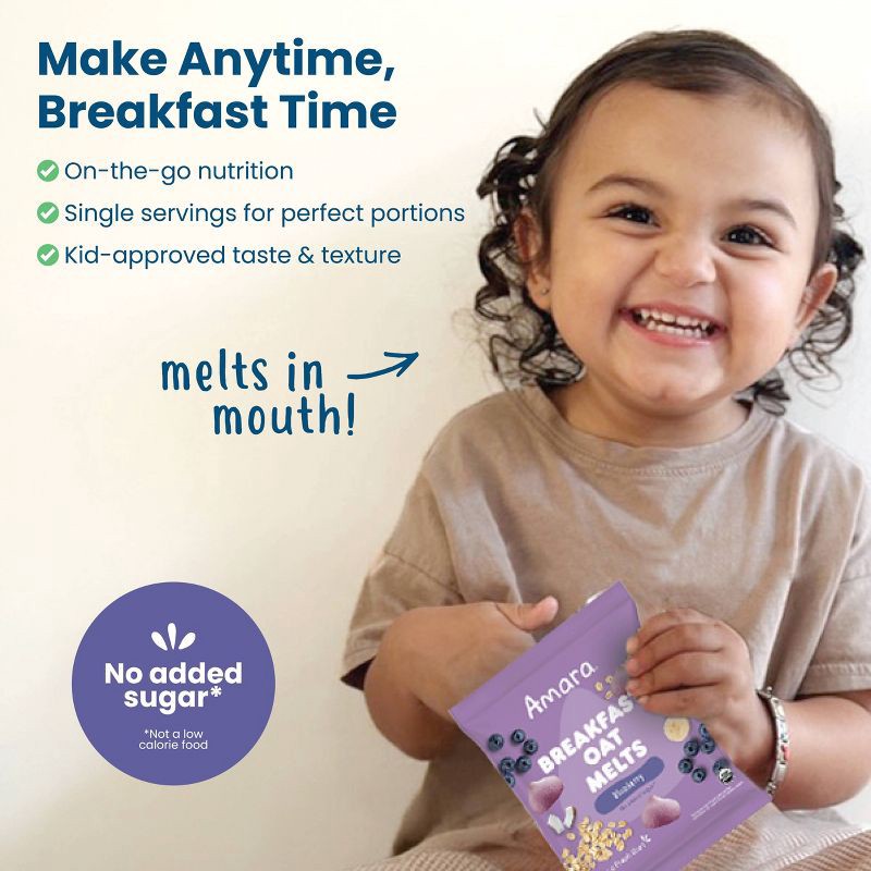slide 6 of 7, Amara Organic Breakfast Oat Melts Blueberry Baby Snack - 7g, 7 gram