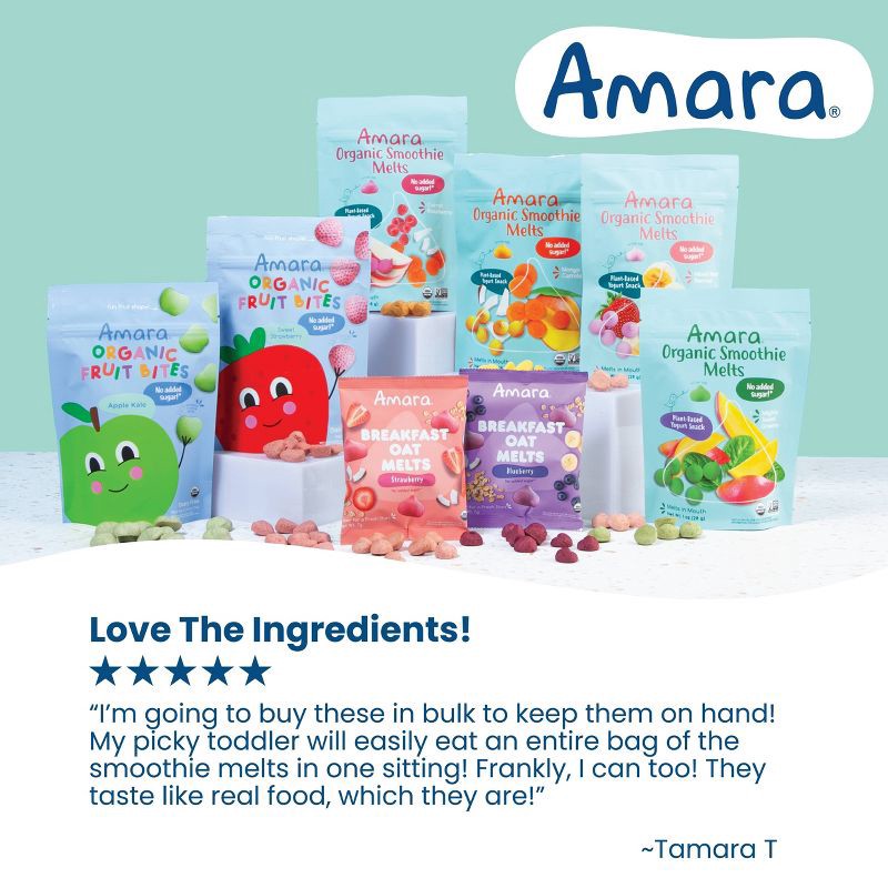 slide 6 of 7, Amara Organic Smoothie Melts Mango Carrot Plant Based Yogurt Baby Snack - 1oz, 1 oz