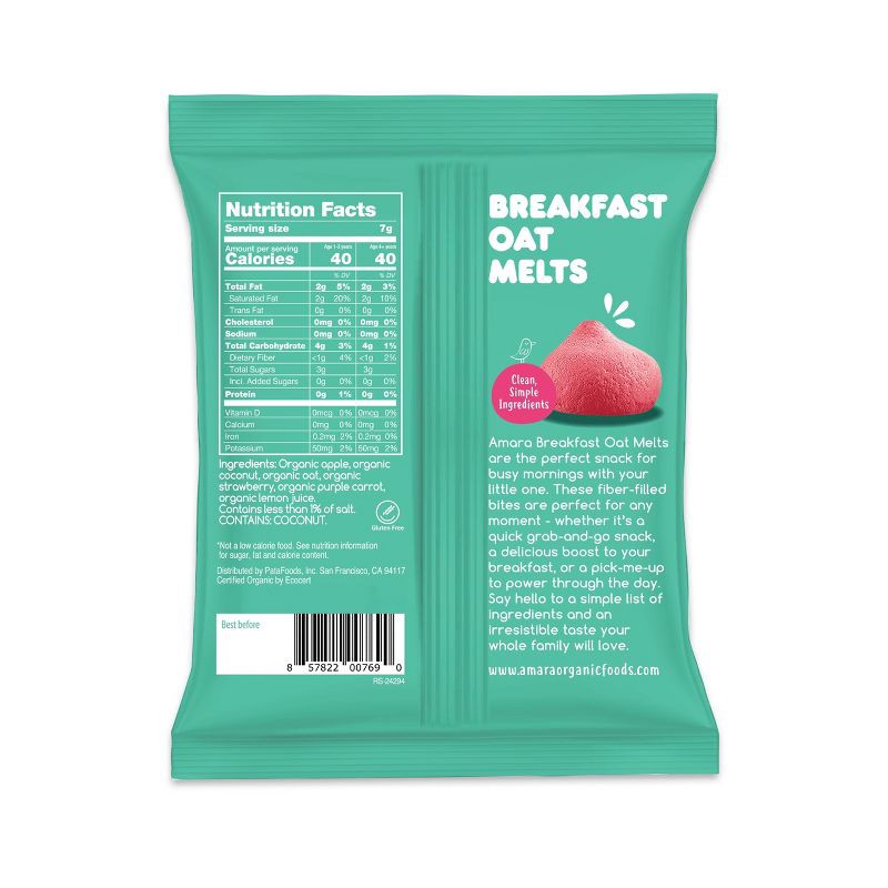 slide 2 of 7, Amara Organic Breakfast Oat Melts Strawberry Baby Snack - 7g, 7 gram