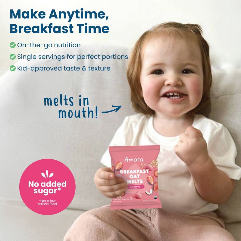 slide 6 of 7, Amara Organic Breakfast Oat Melts Strawberry Baby Snack - 7g, 7 gram