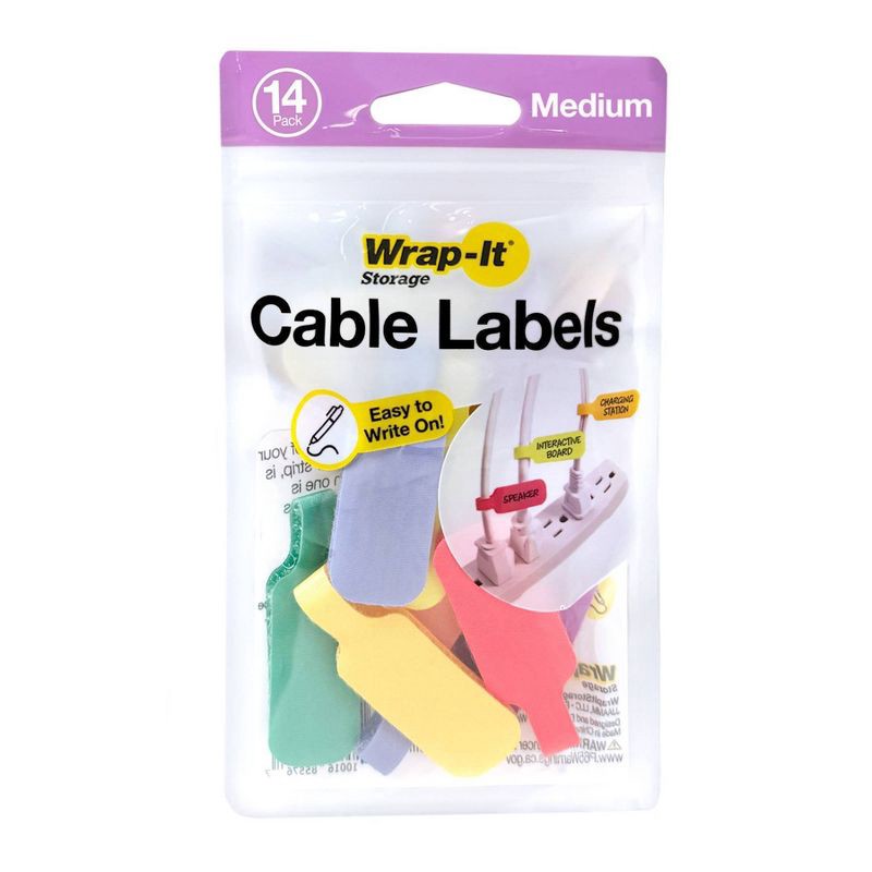 slide 1 of 6, Wrap-It Cable Labels Medium 14pk Bright Pastel, 14 ct