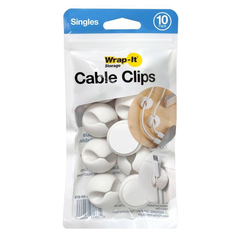 slide 1 of 6, Wrap-It Cable Clips Single 10pk White, 10 ct