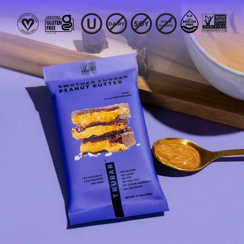 slide 5 of 7, TRUBAR 12g Plant Based Protein Bars - Fudger Nutter Peanut Butter - 5ct, 12 gram, 5 ct