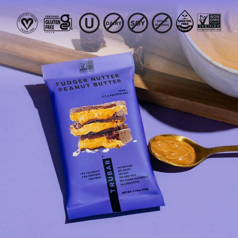 slide 5 of 6, TRUBAR 12g Plant Based Protein Bars - Fudger Nutter Peanut Butter - 5ct, 12 gram, 5 ct