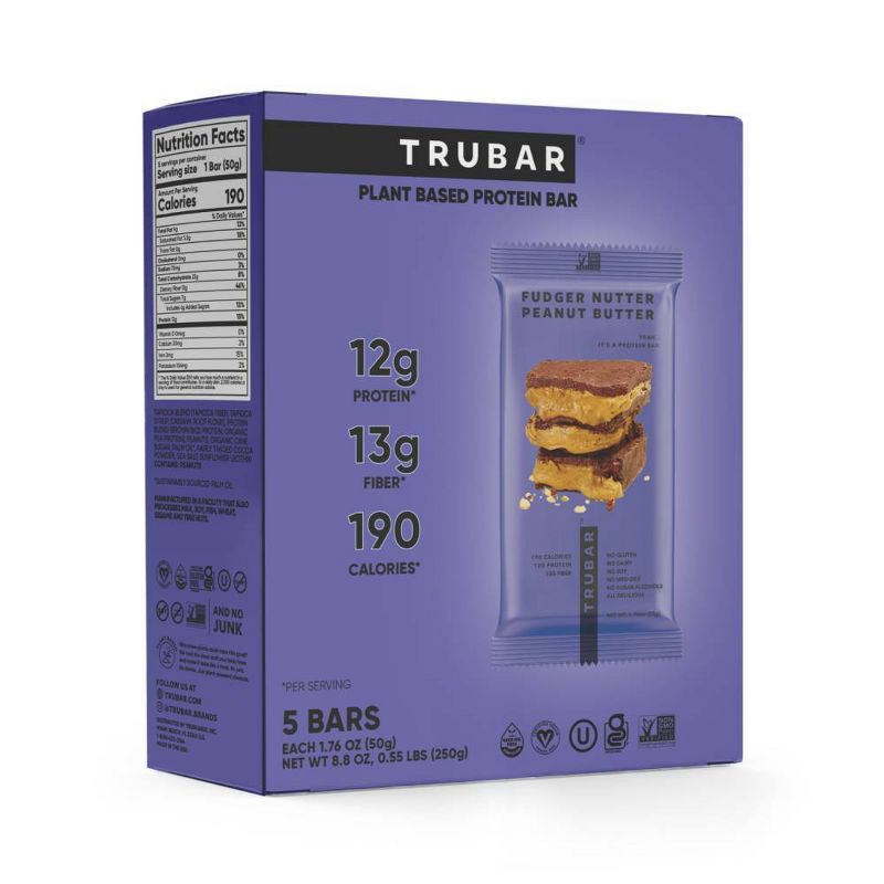 slide 1 of 7, TRUBAR 12g Plant Based Protein Bars - Fudger Nutter Peanut Butter - 5ct, 12 gram, 5 ct