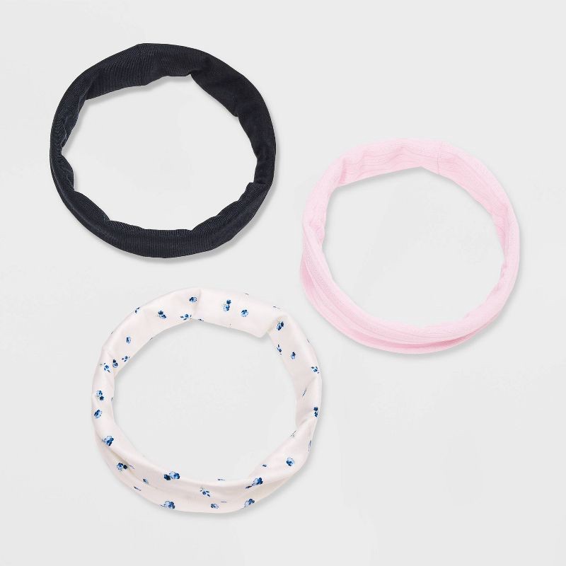 slide 2 of 3, Girls' 3pk Floral Headwrap Headband Set - art class™ Navy Blue/Pink/Black: Fashion Accessory for All Hair Types, 3 ct