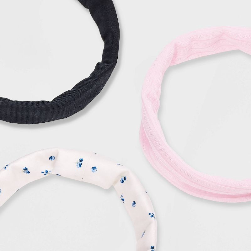 slide 3 of 3, Girls' 3pk Floral Headwrap Headband Set - art class™ Navy Blue/Pink/Black: Fashion Accessory for All Hair Types, 3 ct