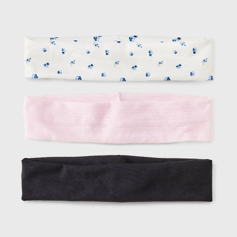 slide 1 of 3, Girls' 3pk Floral Headwrap Headband Set - art class™ Navy Blue/Pink/Black: Fashion Accessory for All Hair Types, 3 ct