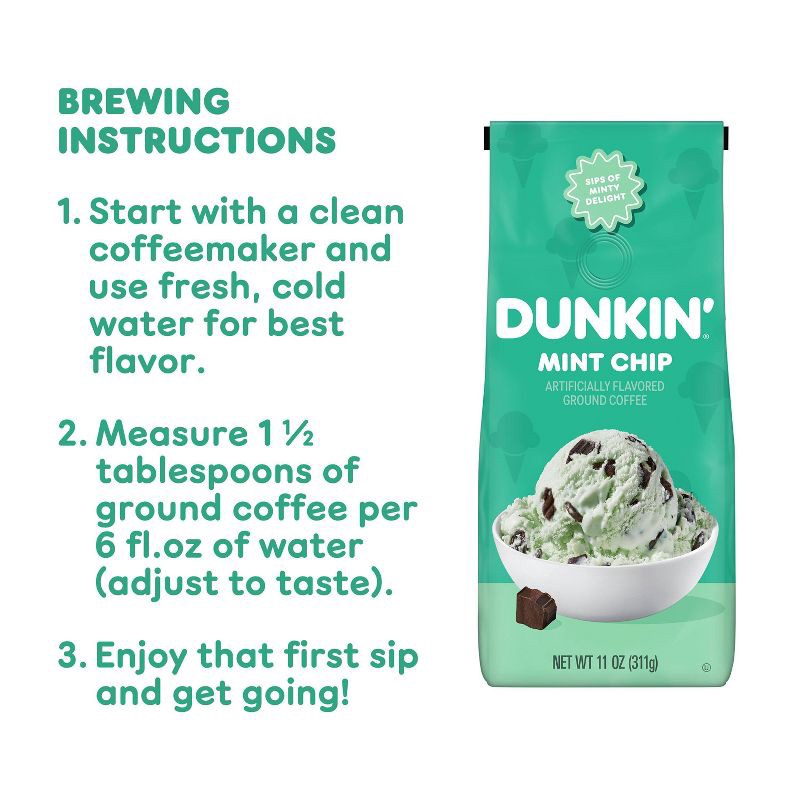 slide 5 of 10, Dunkin' Donuts Dunkin' Mint Chip Flavored Dark Roast Ground Coffee - 11oz, 11 oz