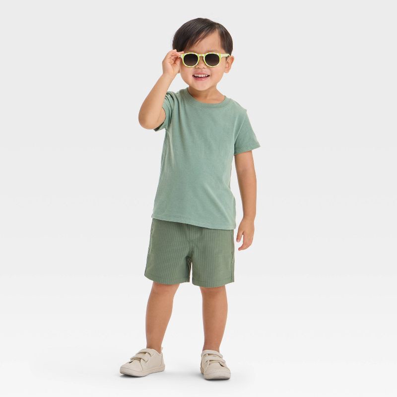 slide 3 of 3, Toddler Boys' Short Sleeve Jersey Knit Solid T-Shirt - Cat & Jack™ Green 4T: Cotton Blend, Recycled Polyester, Crew Neck, 1 ct