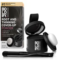 BOLDIFY Root Touch Up Powder with Brush, Covers Thinning Hair & Grays, Water-Resistant - Black