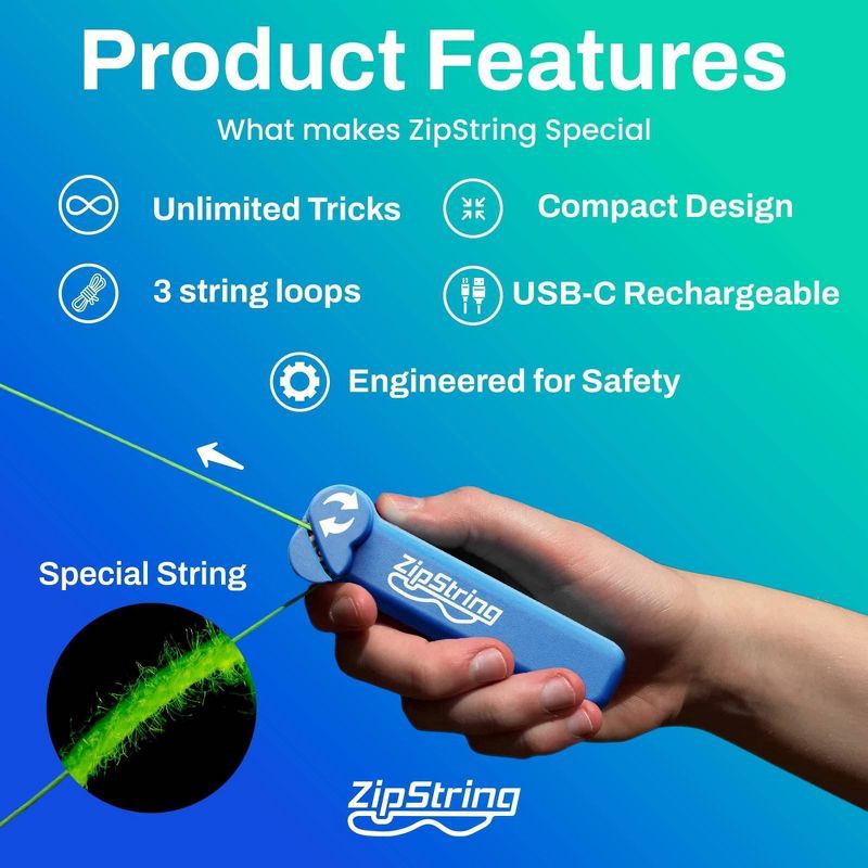 slide 2 of 7, ZipString Original As Seen on Shark Tank Classic Rope Launcher Toy Ultimate Gift for Kids and Adults - Blue 4pc:Toy for Ages 4+, 4 ct